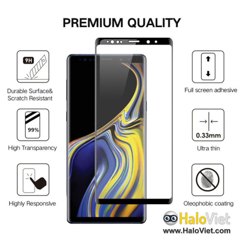 Miếng dán kính cường lực 3D cho Samsung Galaxy Note 8 / Note 9 chất lượng cao full màn hình
