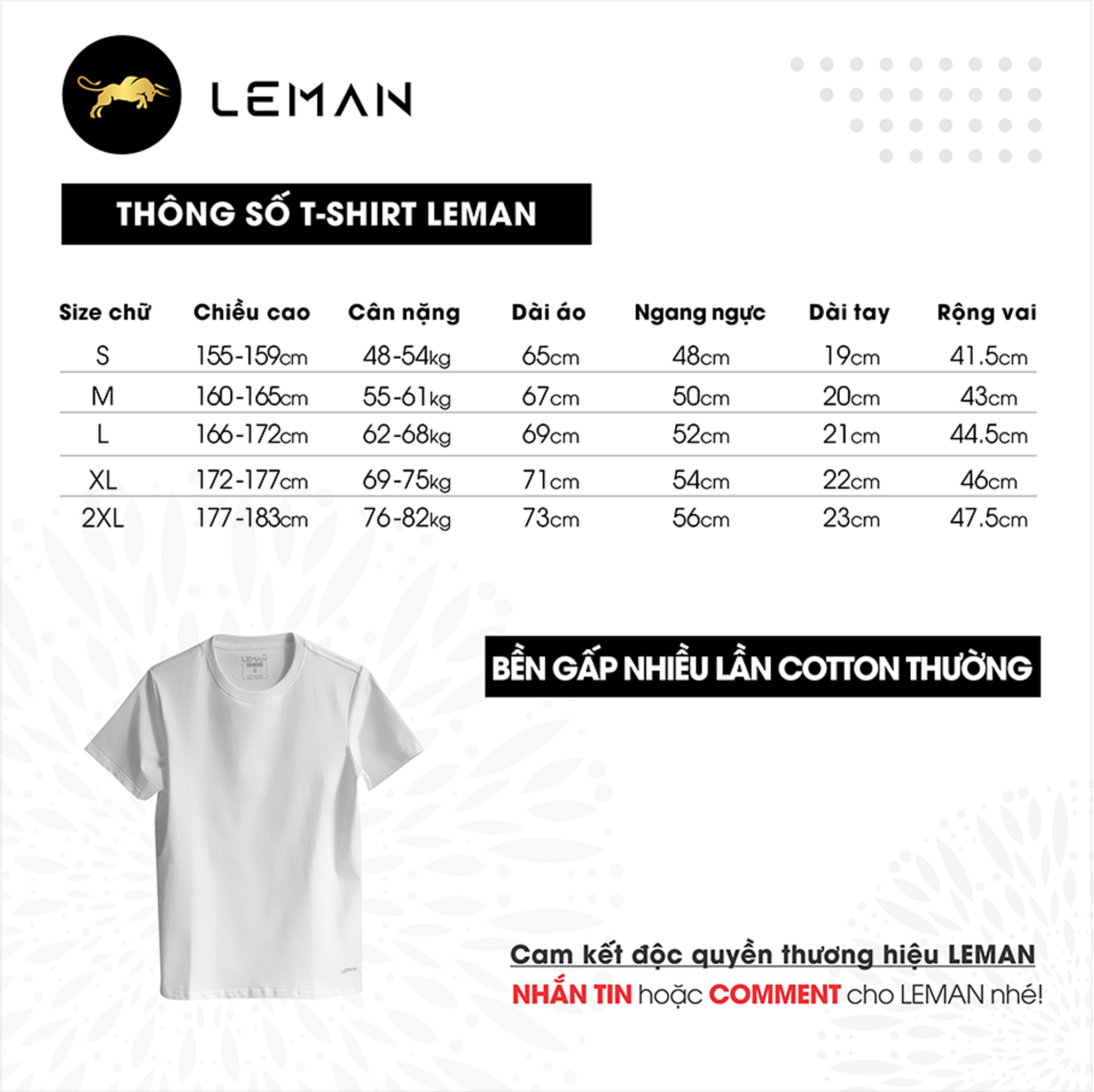 Áo thun nam T-Shirt Leman TS01 Cotton Compact màu trắng Regular Form