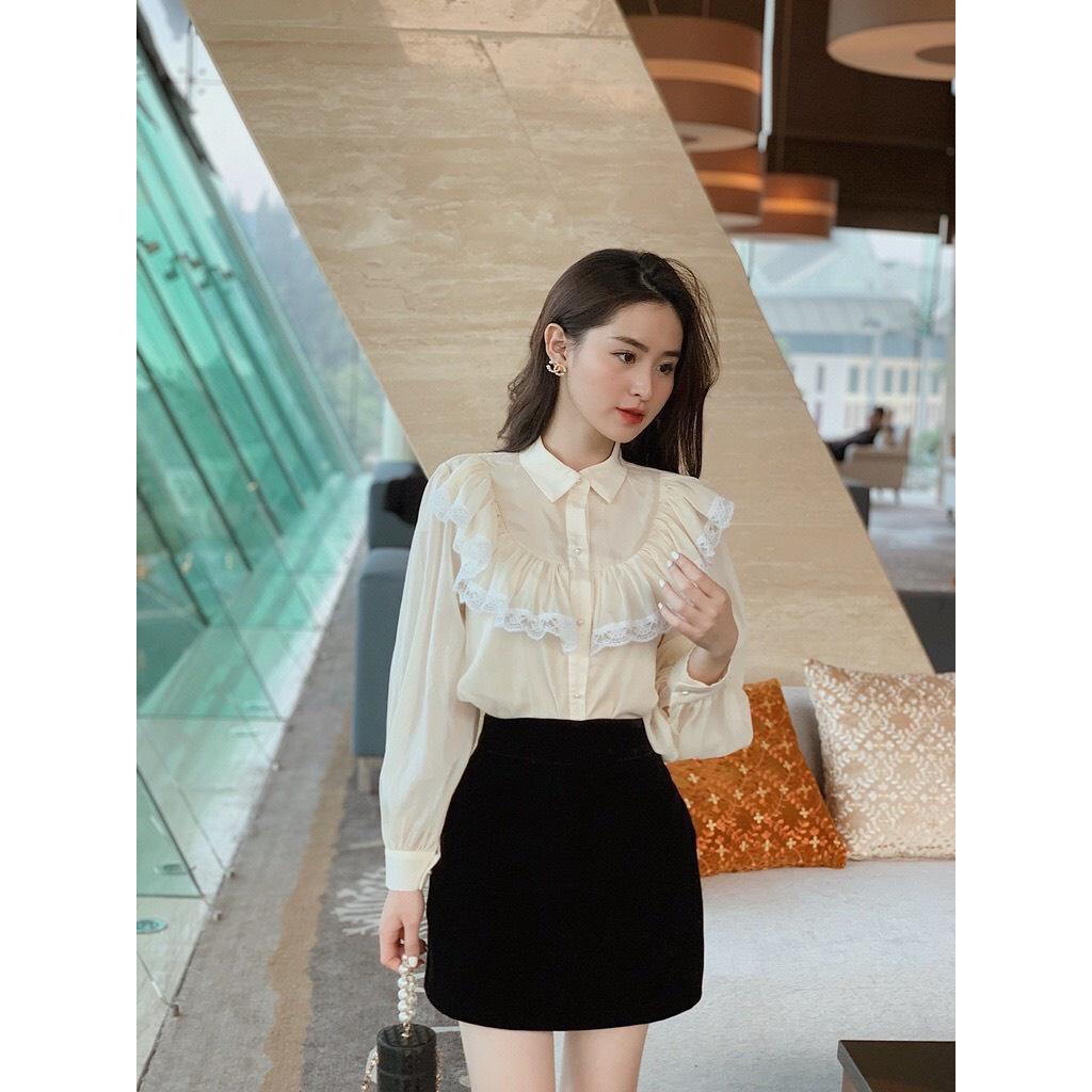 ÁO SƠ MI REN BÈO PHỐI REN 2 LỚP CỔ VUÔNG