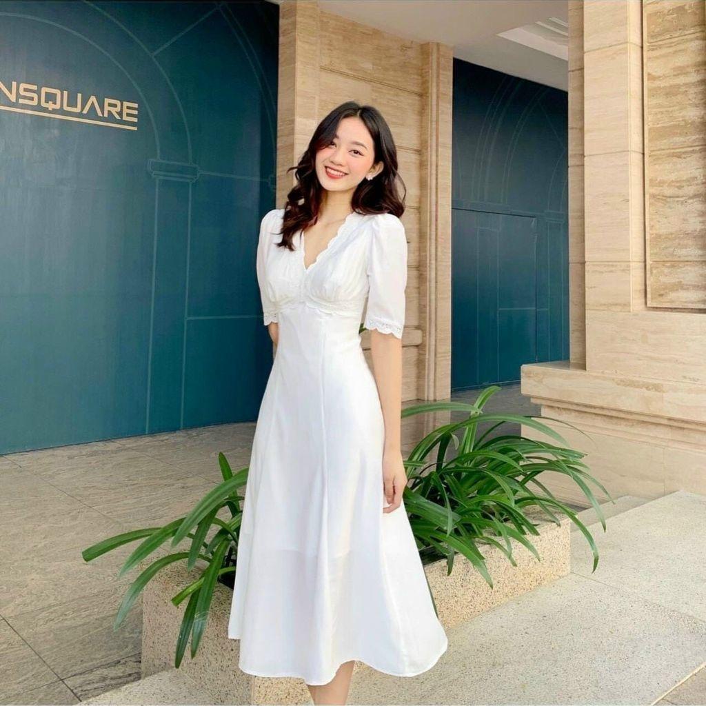 Đầm Dự Tiệc Trắng Phối Ren