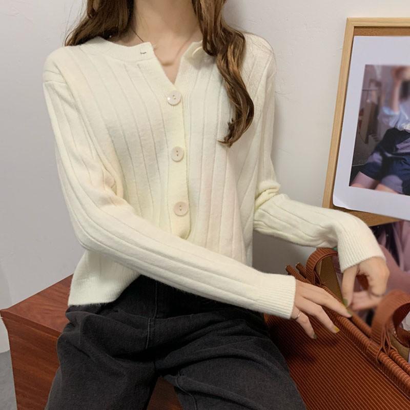 Áo Khoác Cardigan Nữ Dáng Rộng Màu Trơn Phong Cách Retro