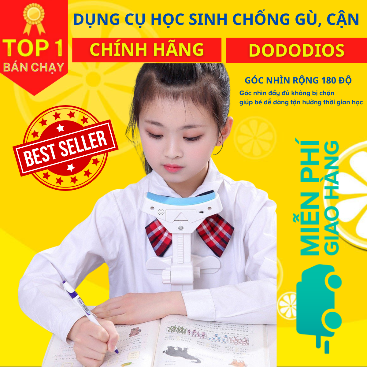 Bộ Giá Đỡ Cằm Chống Cận Thị Cải Tiến PRO Dụng Cụ Chống Gù Giúp Ngồi Thẳng Lưng Tặng 3 Con Cá Heo Luyện Chữ - Chính Hãng dododios