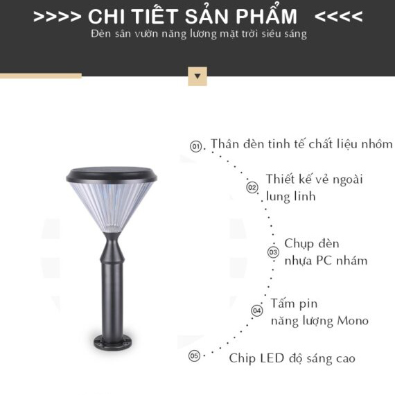 Đèn trụ sân vườn năng lượng mặt trời hình Kim cương TS07D