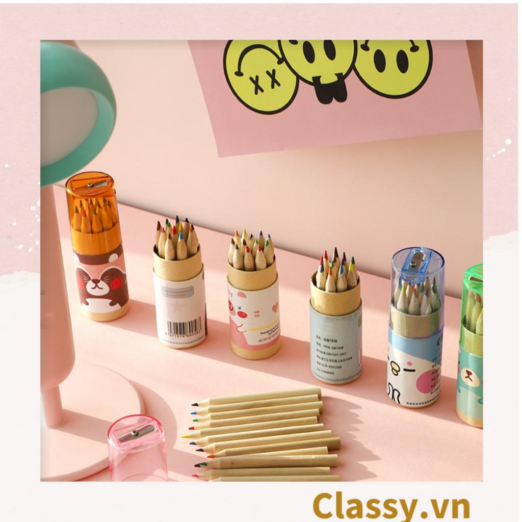 Combo 12 cây bút chì màu Classy mini, có kèm theo chuốt chì, tiện lợi mang theo đi học đi làm PK1138