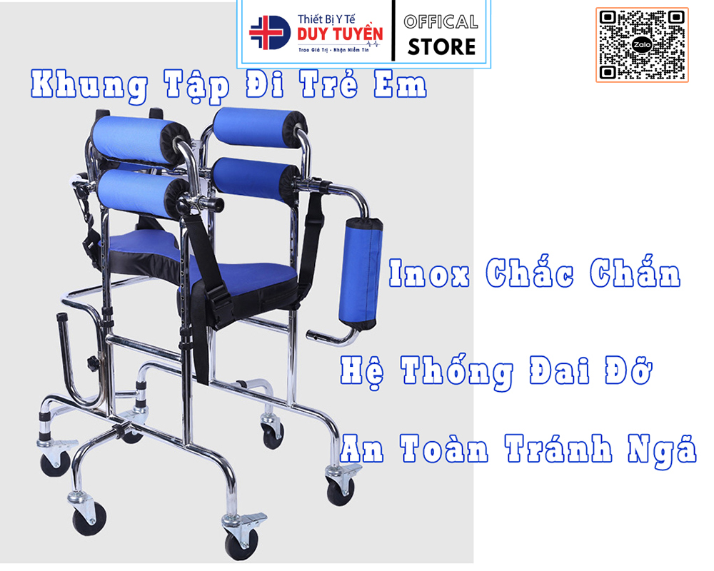 Khung Tập Đứng Và Tập Đi Cho Trẻ Em 6 Bánh Xe Inox Chắc Chắn