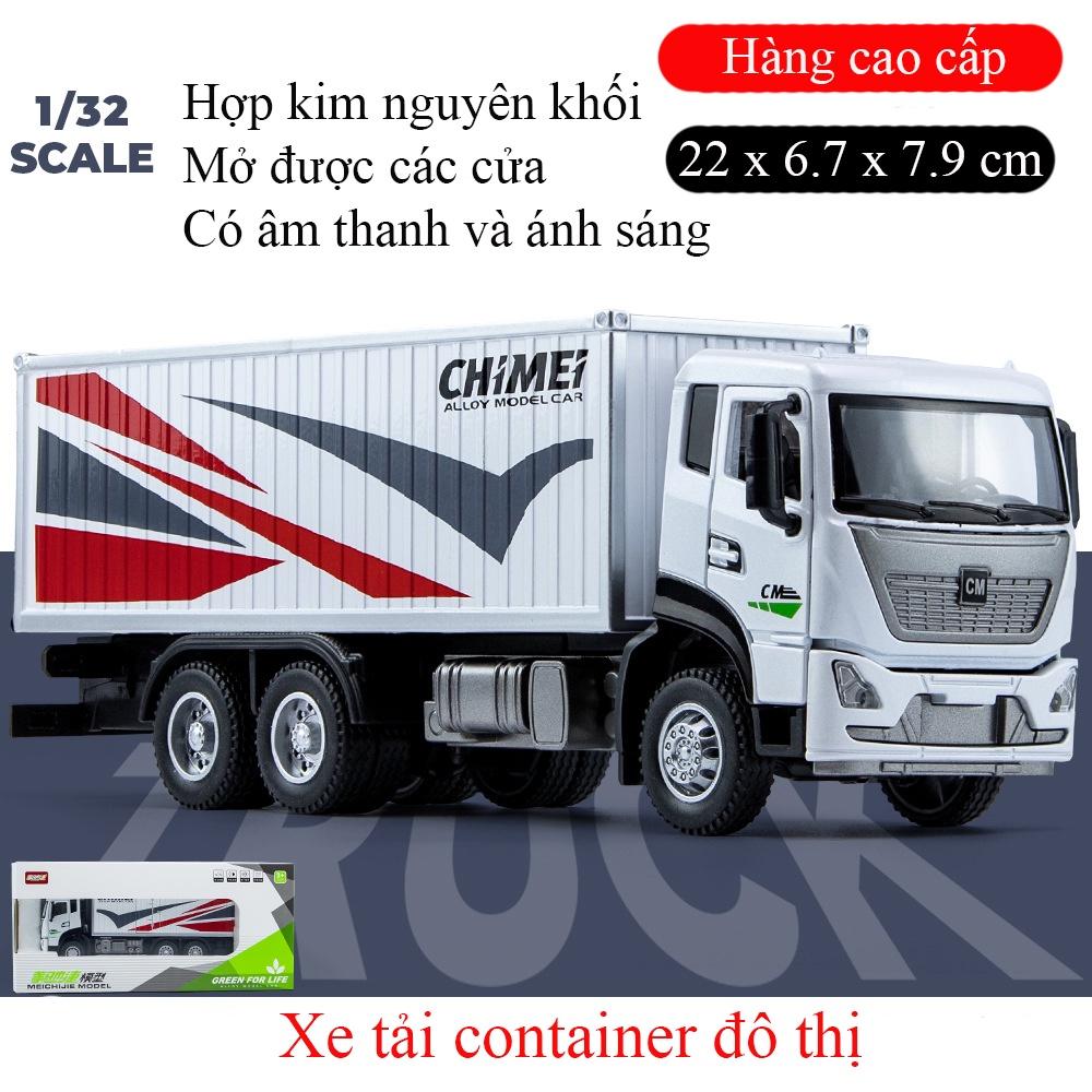 Đồ chơi xe container thành phố bằng hợp kim nguyên khối có nhạc đèn mở được cửa xe và thùng xe