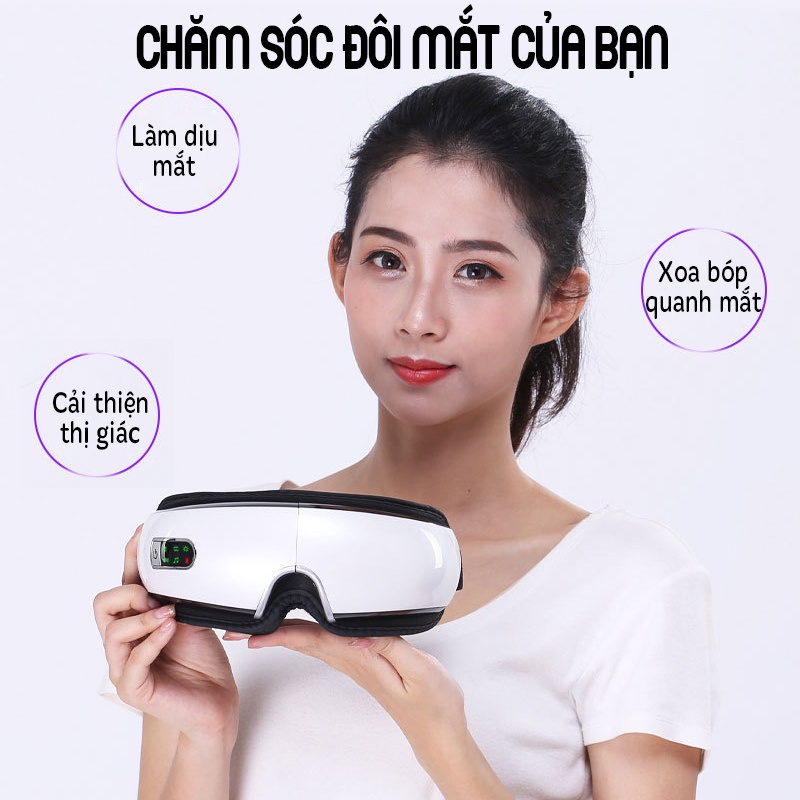 Máy Massage Mắt Thông Minh Eyes Care - Massage Mắt Công Nghê Cao Bằng Túi Khí Đôi, Massage Rung Tần Số - Máy Massage Mắt Tích Hợp Bluetooth Nghe Nhạc - Giảm Mỏi, Khô Mắt, Quầng Thâm