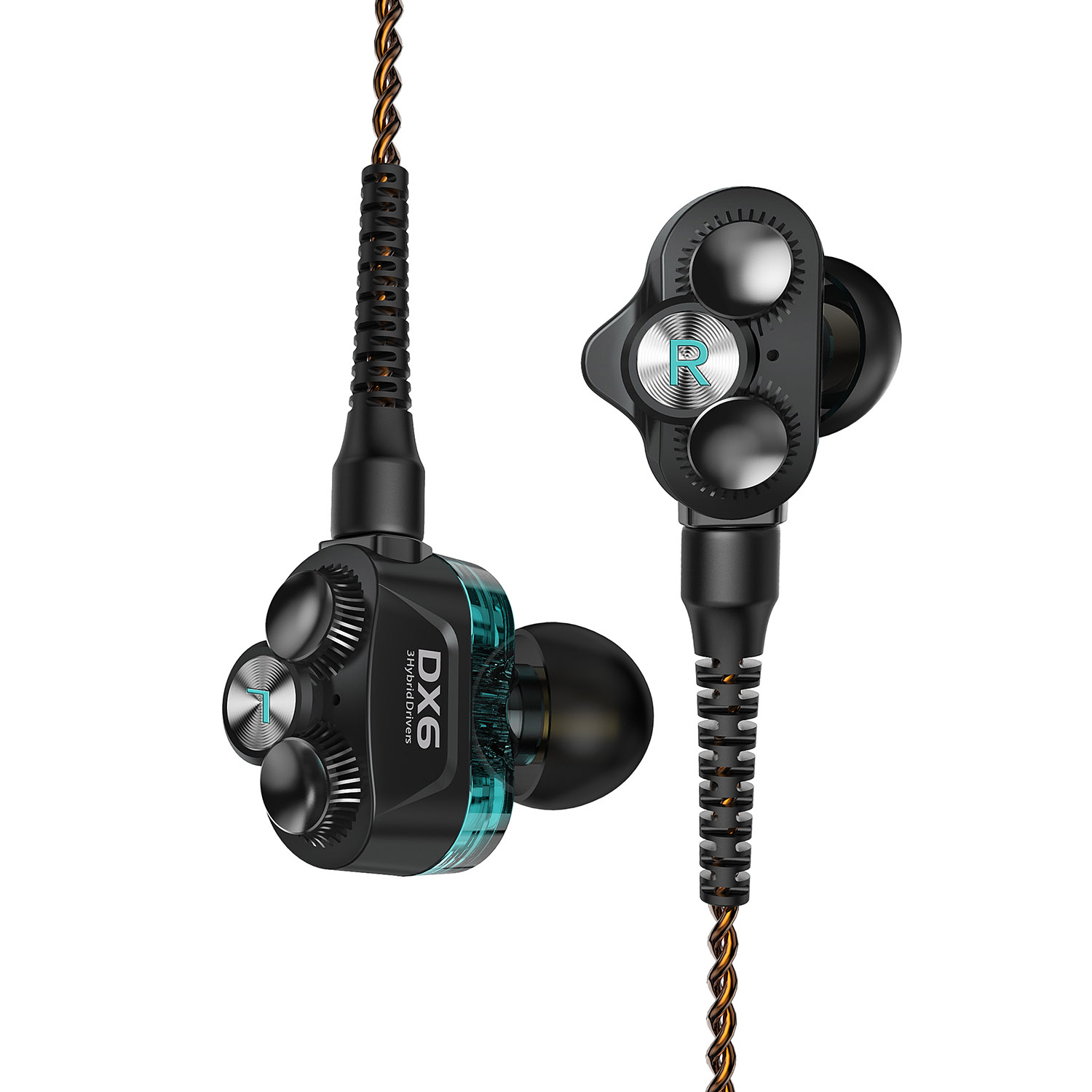 Tai nghe nhạc hay chơi game cao cấp Plextone DX6 âm thanh Hybrid 3 Driver Earphone Head hàng chính hãng jack 3.5mm, dây tín hiệu chống kéo, chông uốn, tai Phone sử dụng Socket MMCX có Module chuyển đổi thành tai nghe không dây hoặc Type C. - Hàng Chính Hãng