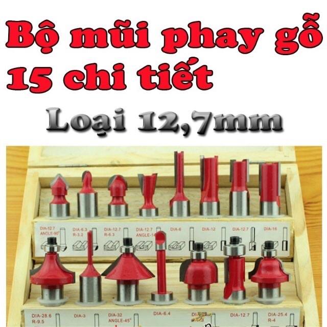 Bộ mũi phay gỗ 15 chi tiết chân 6.35mm