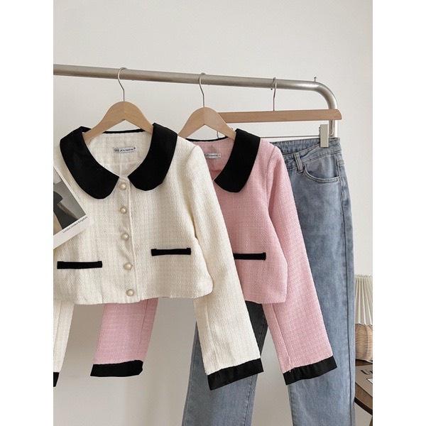 Áo khoác dạ dáng croptop Ulzzang, Áo vest dạ tweed nữ 2 lớp dày dặn phong cách tiểu thư Hàn Quốc