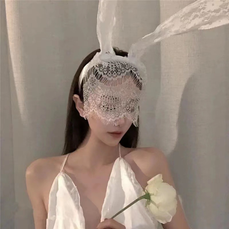 Bịt mắt bờm ren tai thỏ hóa trang headband mạng che mặt quyến rũ