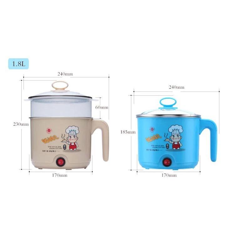 Ca nấu mì, nấu lẩu mini, nấu nước đa năng 18cm kèm lồng hấp 2 trong 1