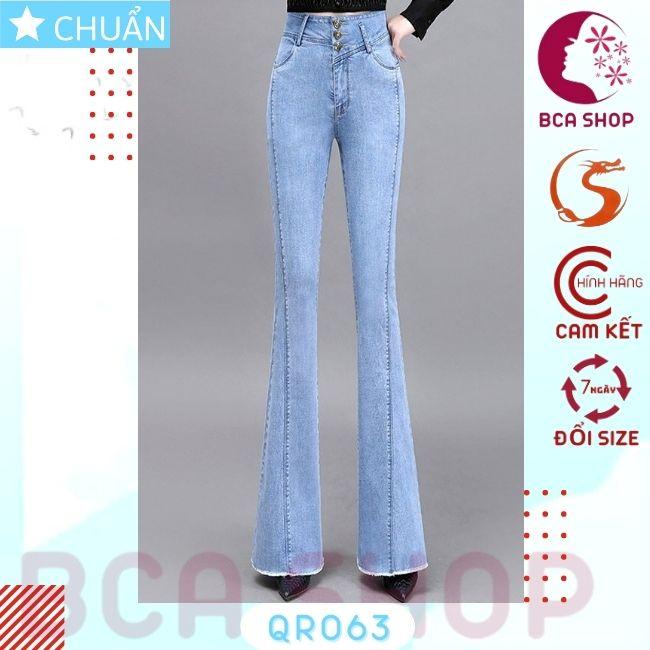 Quần jean nữ ống loe QRO63 ROSATA tại BCASHOP dáng dài, lưng cao 3 nút, phom chuẩn, chất liệu jean cao cấp - màu xanh nh