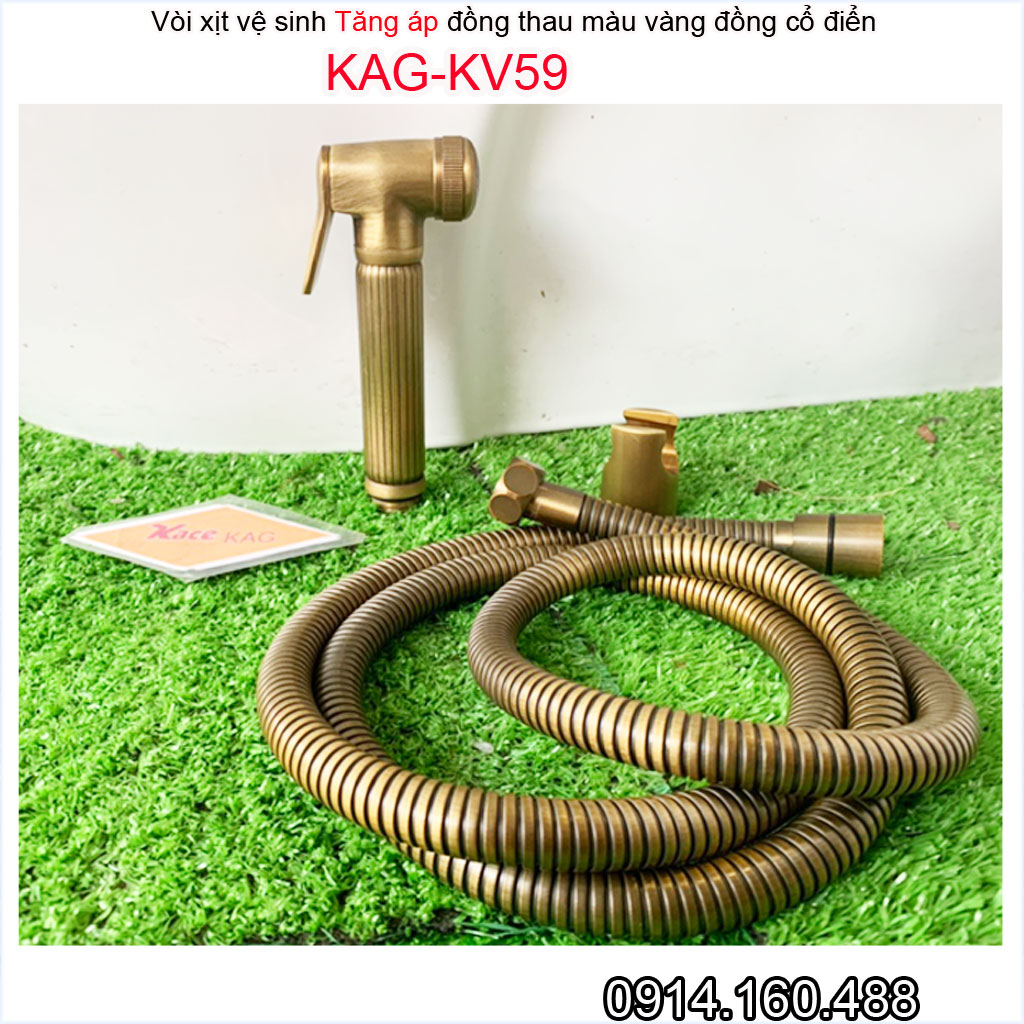 Vòi xịt vệ sinh KAG-KV59 đồng giả cổ HÀNG Y HÌNH, vòi rửa bồn cầu Spray mạnh tia nước thẳng thiết kế đẹp màu inox bóng