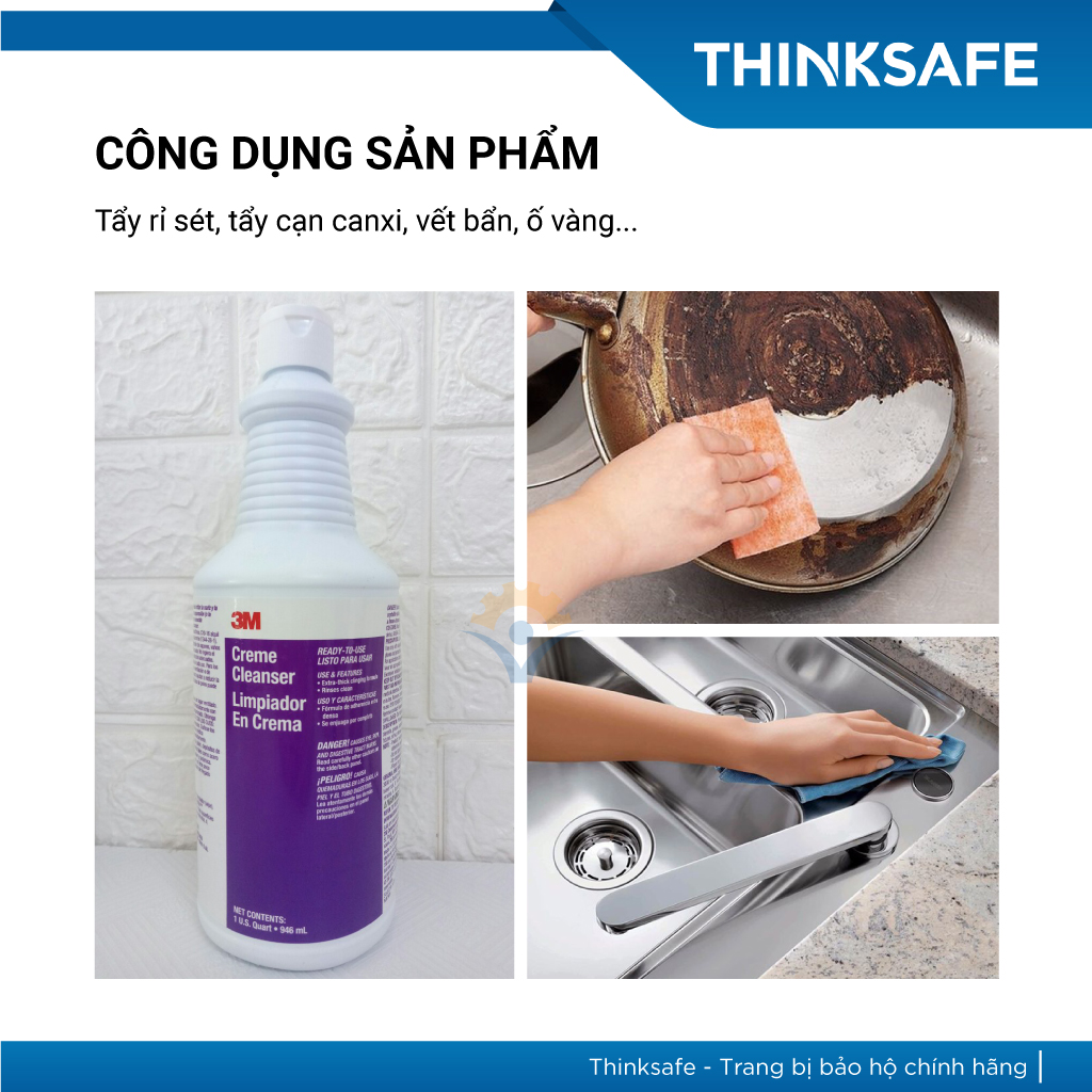 Chai tẩy cặn canxi, xà phòng, rỉ sắt đồ đạc trong phòng tắm và bề mặt gốm sứ 3M Creme Cleaner