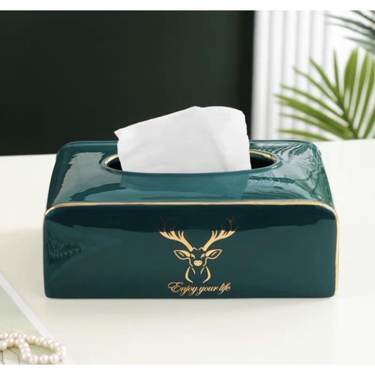 Hộp dấy giấy sứ xanh phong cách châu Âu cực sang trọng