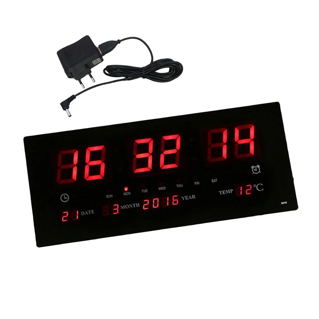Digital Wall Clock LED Time Calendar Temperature Electric Alarm Clock EU