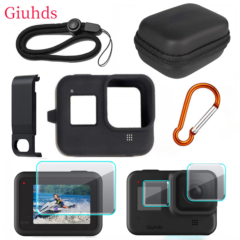 Vỏ silicone cho GoPro Hero 8 Black Imsed Glass Màn hình bảo vệ bộ kính bảo vệ nắp nắp cho Go Pro 8 Case