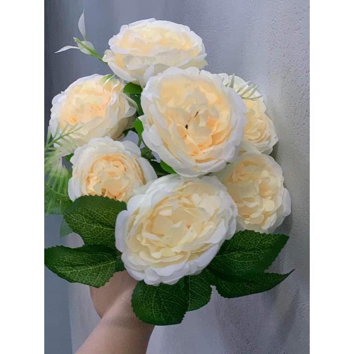 Chùm hoa trà mẫu đơn 7 bông trang trí nhà cửa đẹp nhẹ nhàng- Hoa lụa