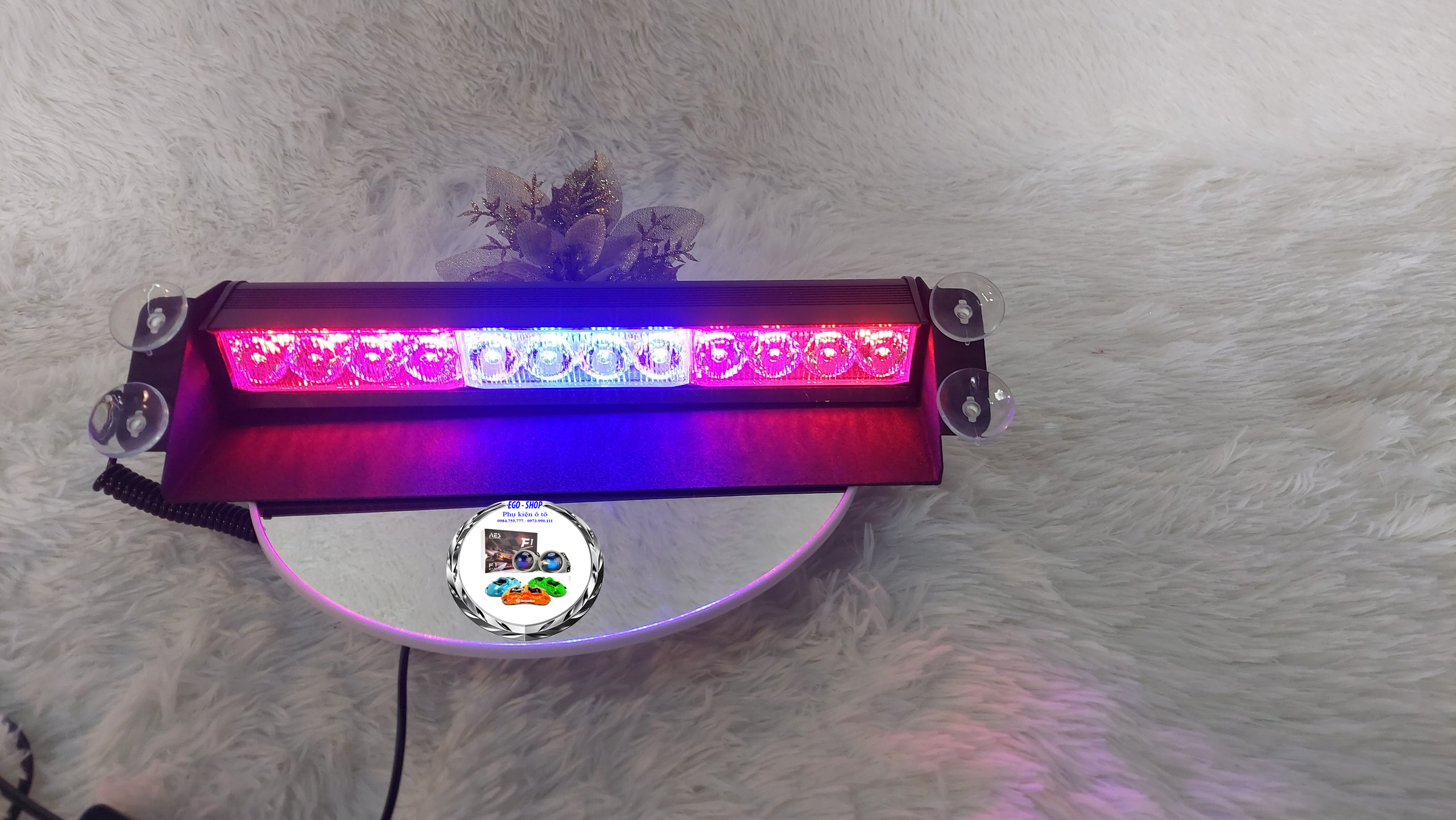 Đèn nháy xanh đỏ - Đèn chớp Police nháy xanh đỏ 12W 12LED gắn kính cho xe ưu tiên.