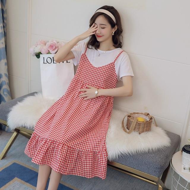 Set yếm kẻ bầu - váy thiết kế
