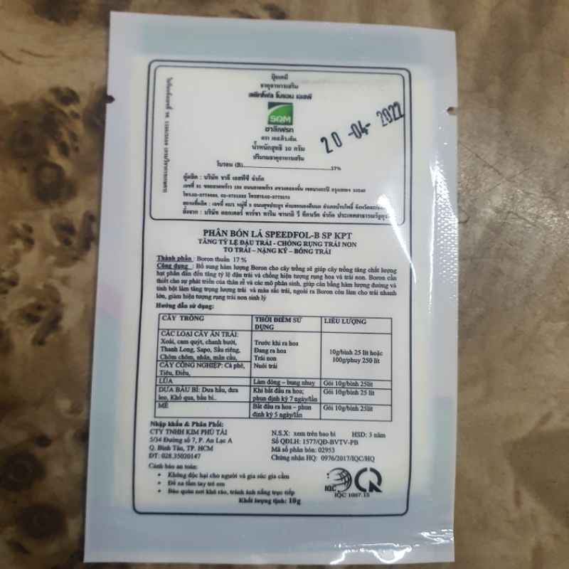 Phân bón Thái Lan bổ sung Boron cho cây speedfol-B 17%