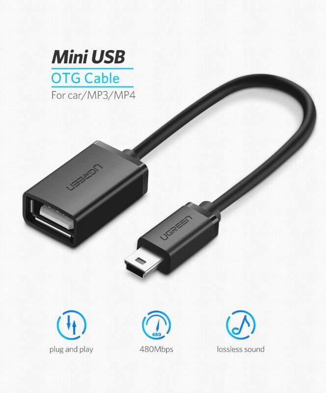 Ugreen UG50207US249TK 20CM màu Đen Cáp chuyển đổi MINI USB sang USB âm hỗ trợ OTG - HÀNG CHÍNH HÃNG
