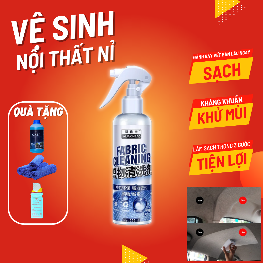 Chai xịt vệ sinh trần nỉ, ghế ngồi ô tô Shuaxinbao Fabric Cleaning - Dung tích 256ml - Vệ sinh nội thất ô tô