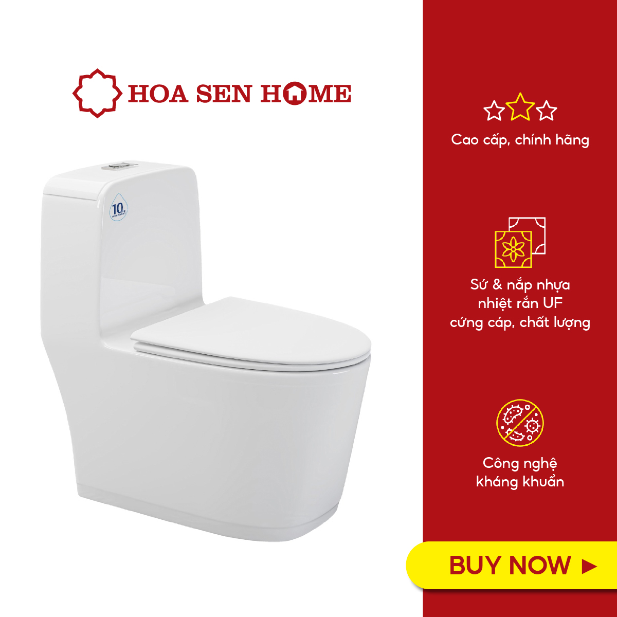 Bồn cầu một khối TUSLO MON 2092 Pro lớp phủ men Nano cao cấp, công nghệ xả Siphon không gây ồn, tiết kiệm nước - Hoa Sen Home - Hàng chính hãng