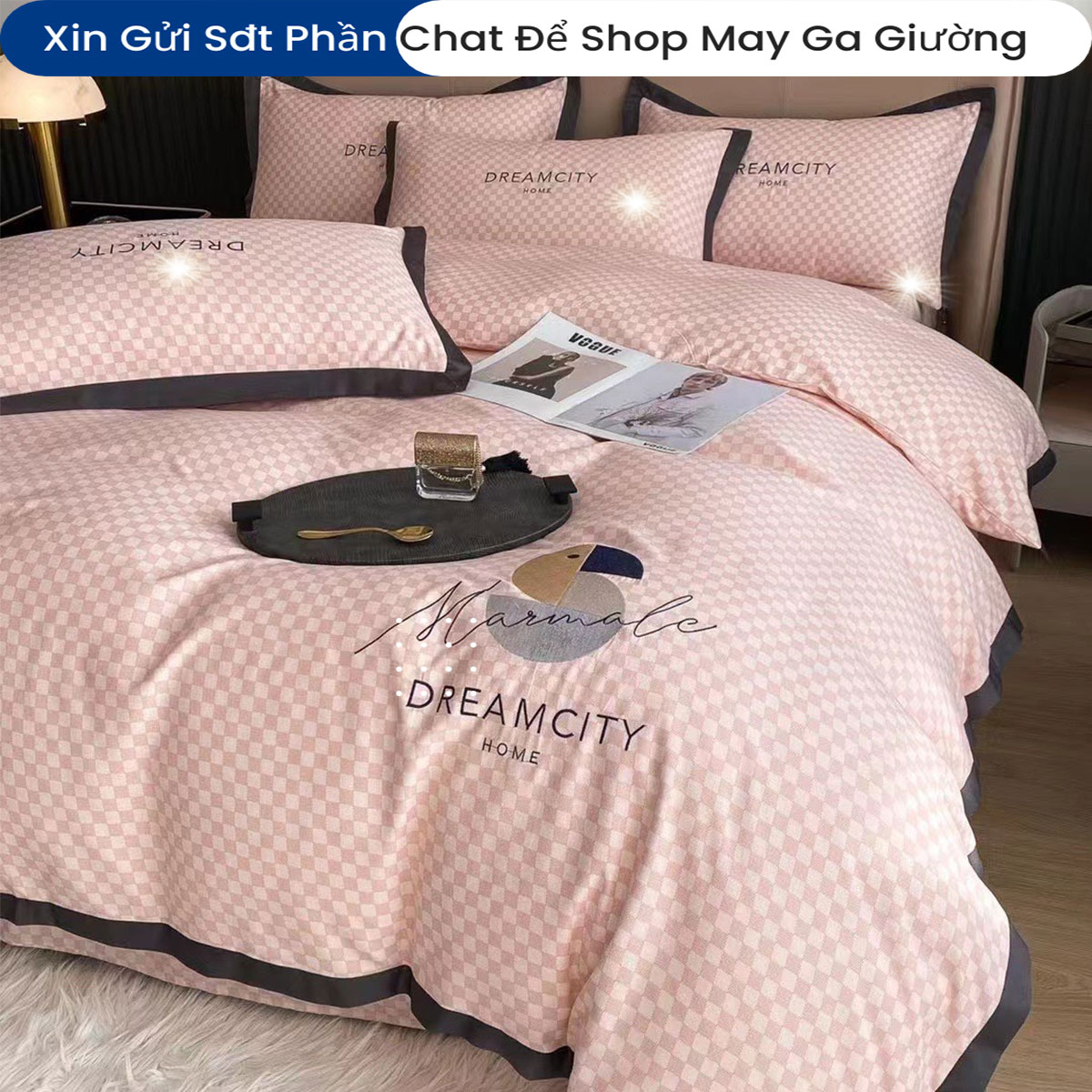 Bộ Chăn Ga Gối Đệm Phi Lụa Tencel Dream City Home Drap Giường Phi Bóng Cao Cấp Bo Chun Drap Chăn Chần Bông