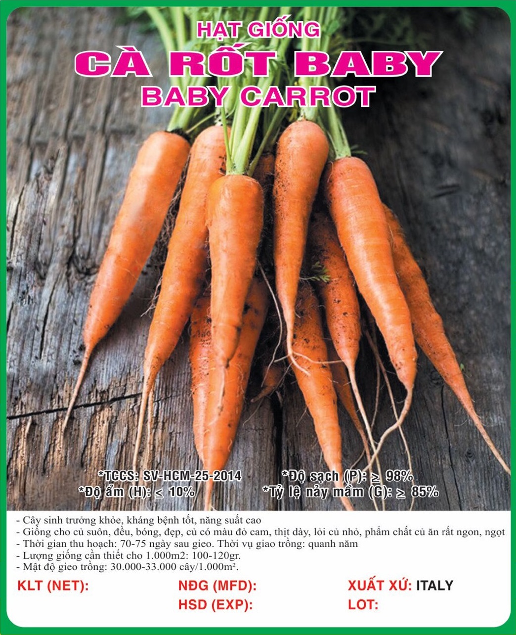 Hạt giống Cà rốt Baby - cà rốt tí hon VTS184