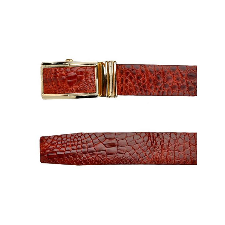 HC4830 - Dây nịt nam da cá sấu Huy Hoàng gai bụng 3,5P màu nâu đỏ