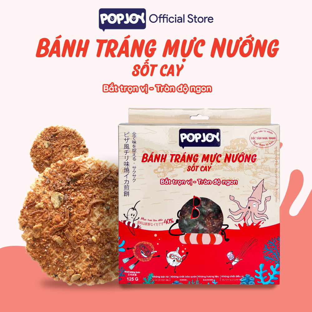 Combo 4 Vị Bánh Tráng Nướng Popjoy 125gram-Đặc Sản Nha Trang-Tôm Tươi, Mực Tươi, Cá Cơm Tự Nhiên, Pizza Gà Nướng Phô Mai