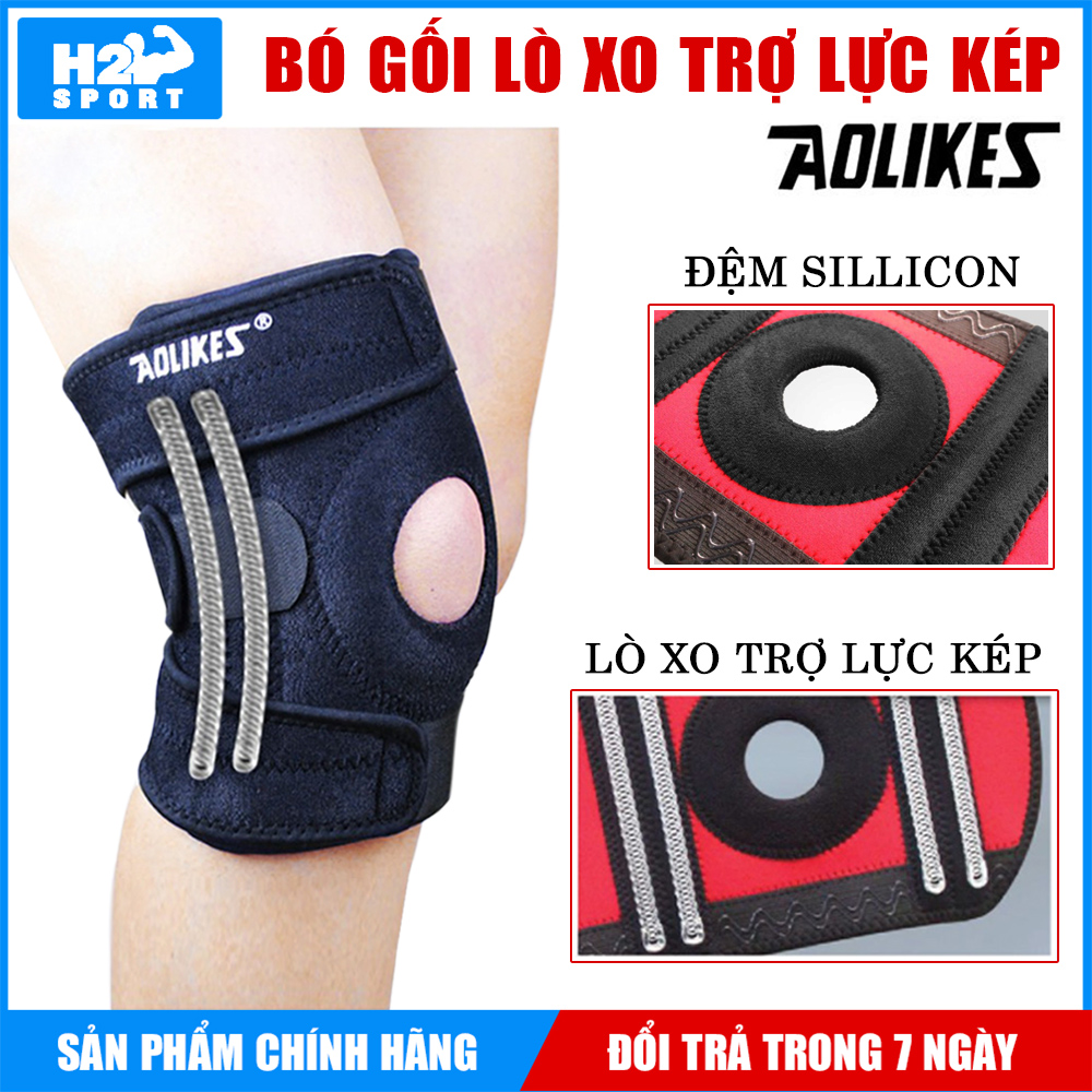 Băng Đầu Gối Silicon Thể Thao, Bó gối tập Gym 4 lò xo trợ lực Aolikes A-7618