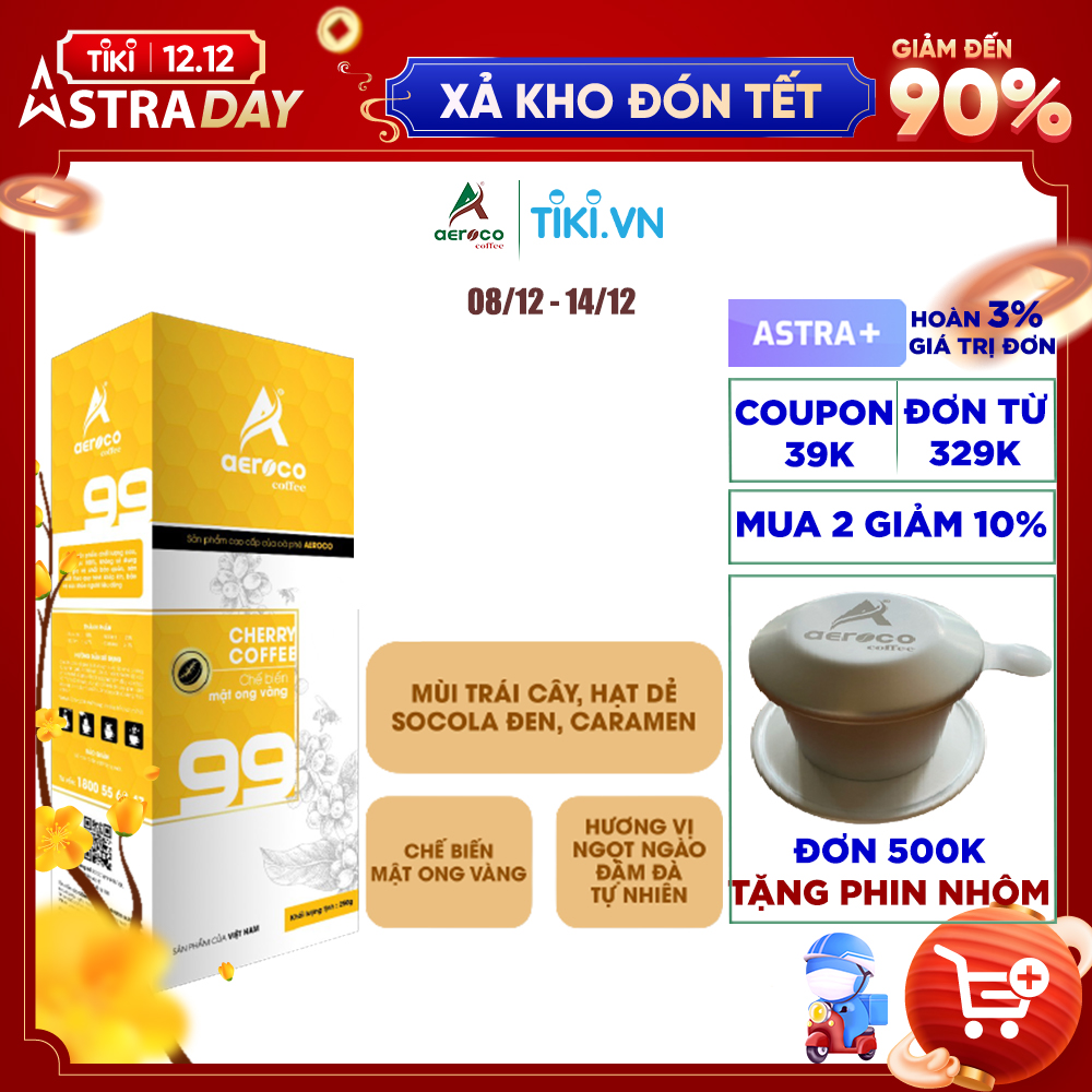 Cà phê bột pha phin AEROCO 99 nguyên chất 100% rang mộc hậu vị ngọt thơm quyến rũ, hộp 250g