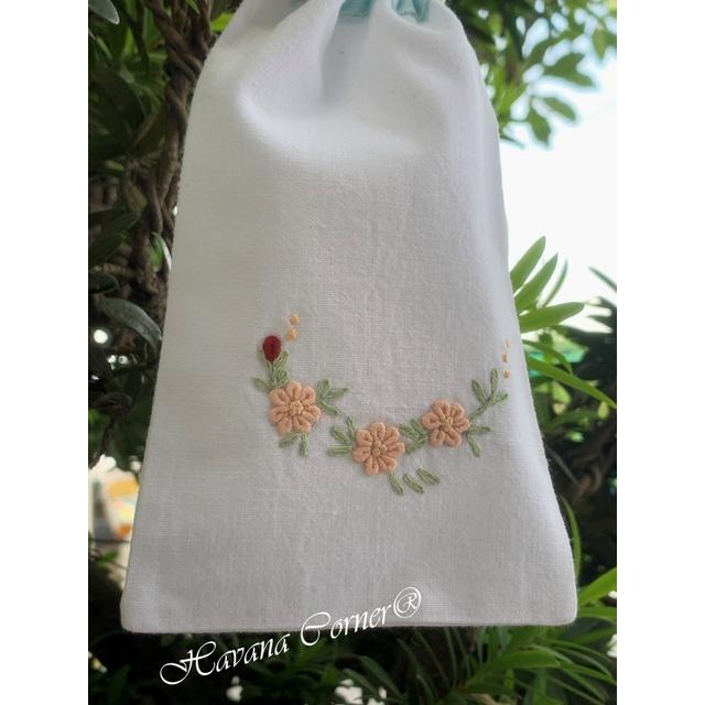 Túi dây rút mini thêu hoa cuốn chỉ 9.5*16.5 cm - Vietnam Handmade Pouch With Embroidery