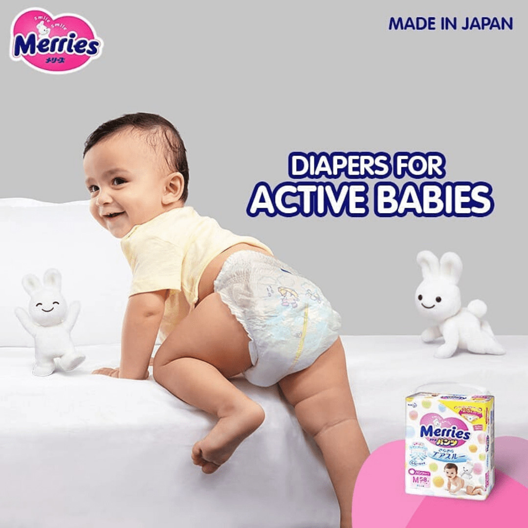 Bỉm Merries loại tã quần, size L50 cộng miếng - Hàng nhập khẩu từ Nhật Bản, hàng chính hãng từ nhà sản xuất KAO