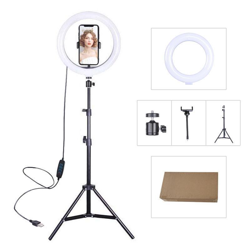 Khuyến mại vẻ đẹp phát sóng trực tiếp ánh sáng 10 inch 26 cm vòng lấp đầy ánh sáng ba màu ánh sáng điện thoại di động giá đỡ phát sóng trực tiếp ánh sáng có thể điều chỉnh