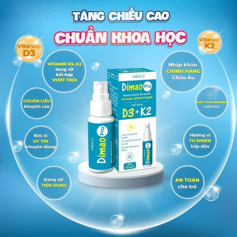 Thực phẩm bảo vệ sức khỏe Dimao Pro Oral Spray ( Dạng xịt bổ sung Vitamin D3+K2)