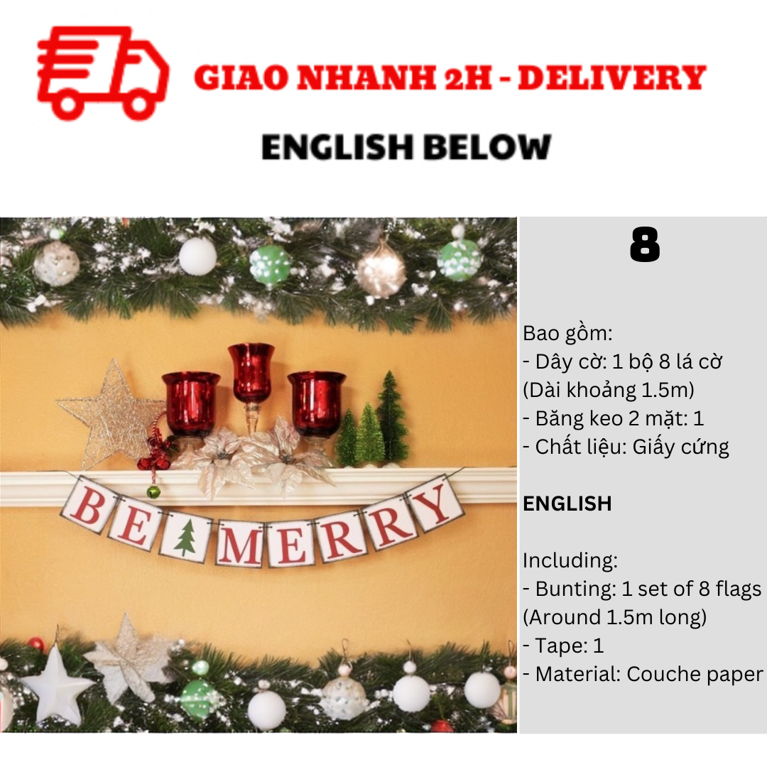 Bộ Dây Cờ Noel Trang Trí Tiệc Nhiều Mẫu - Merry Christmas Bunting DCXM31