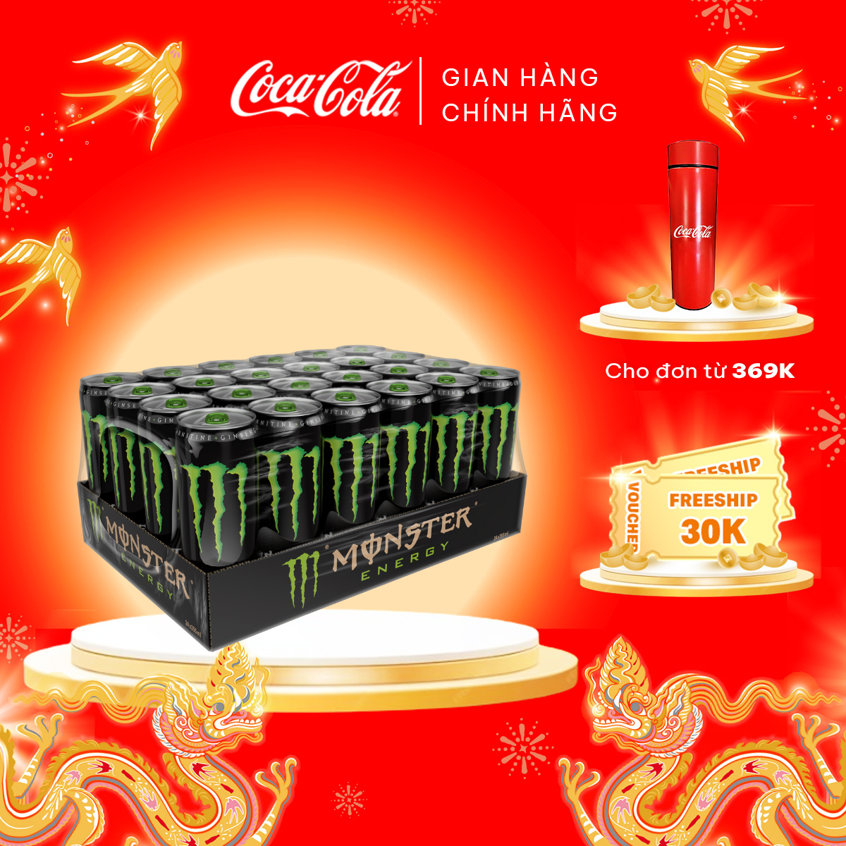 Thùng / Lốc 24 lon Nước tăng lực Monster 355ml/ lon