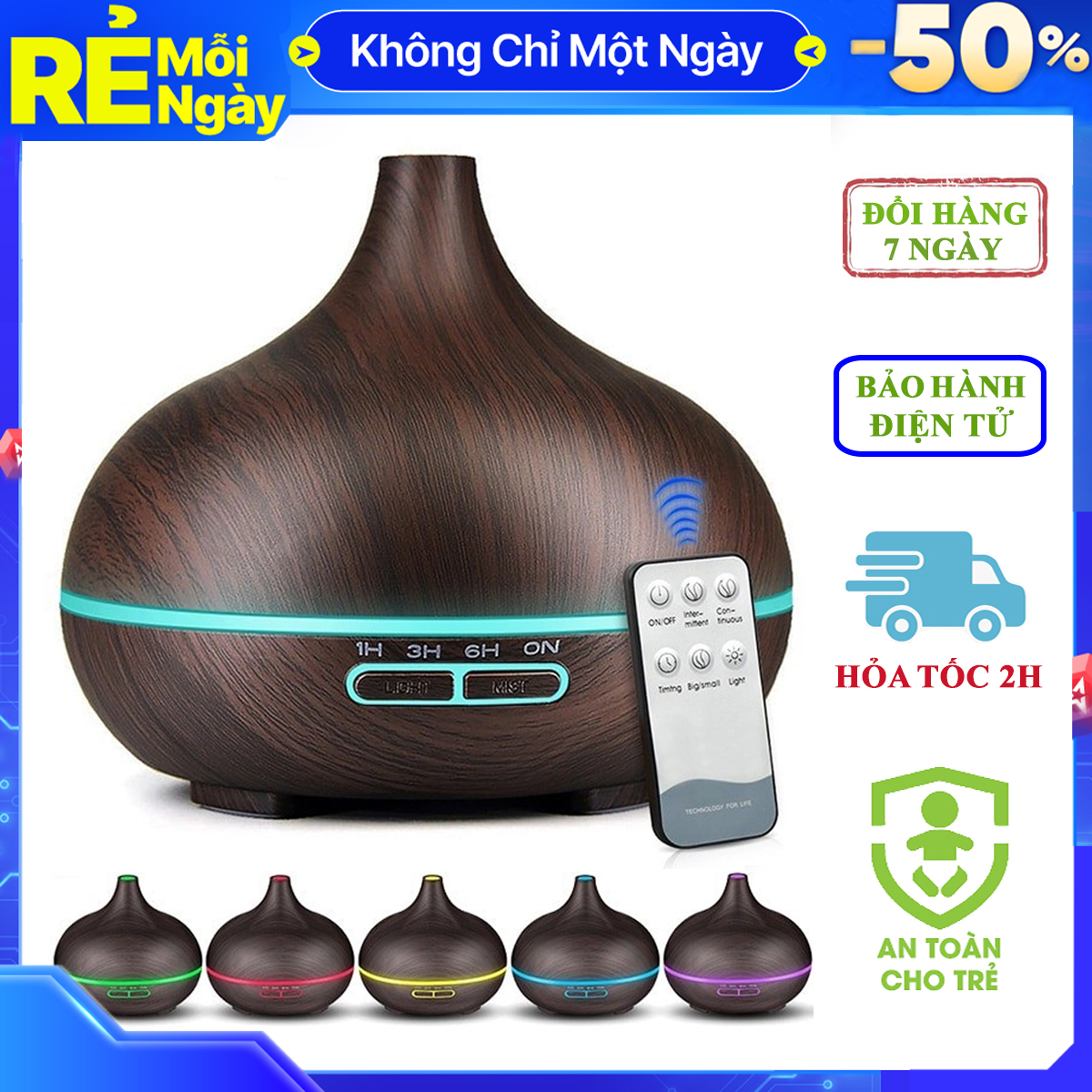 Máy Khuếch Tán Tinh Dầu Chuyên Dụng Vân Gỗ Cao Cấp Có Điều Khiển Từ Xa Máy Phun Sương Tỏa Hương Tinh Dầu 500Ml Cho Phòng Lớn - Vân Gỗ Nâu