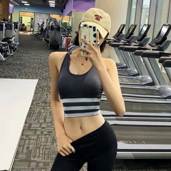 ÁO BRA GÂN TẬP GYM, YOGA DÁNG CROPTOP PHỐI 3 SỌC KHÔNG GỌNG