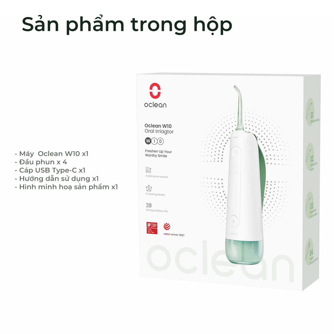 Tăm Nước Oclean W10 | 5 Chế Độ | Pin 30 Ngày| Tần số 1400 Xung Trên Mỗi Phút - Hàng Chính Hãng