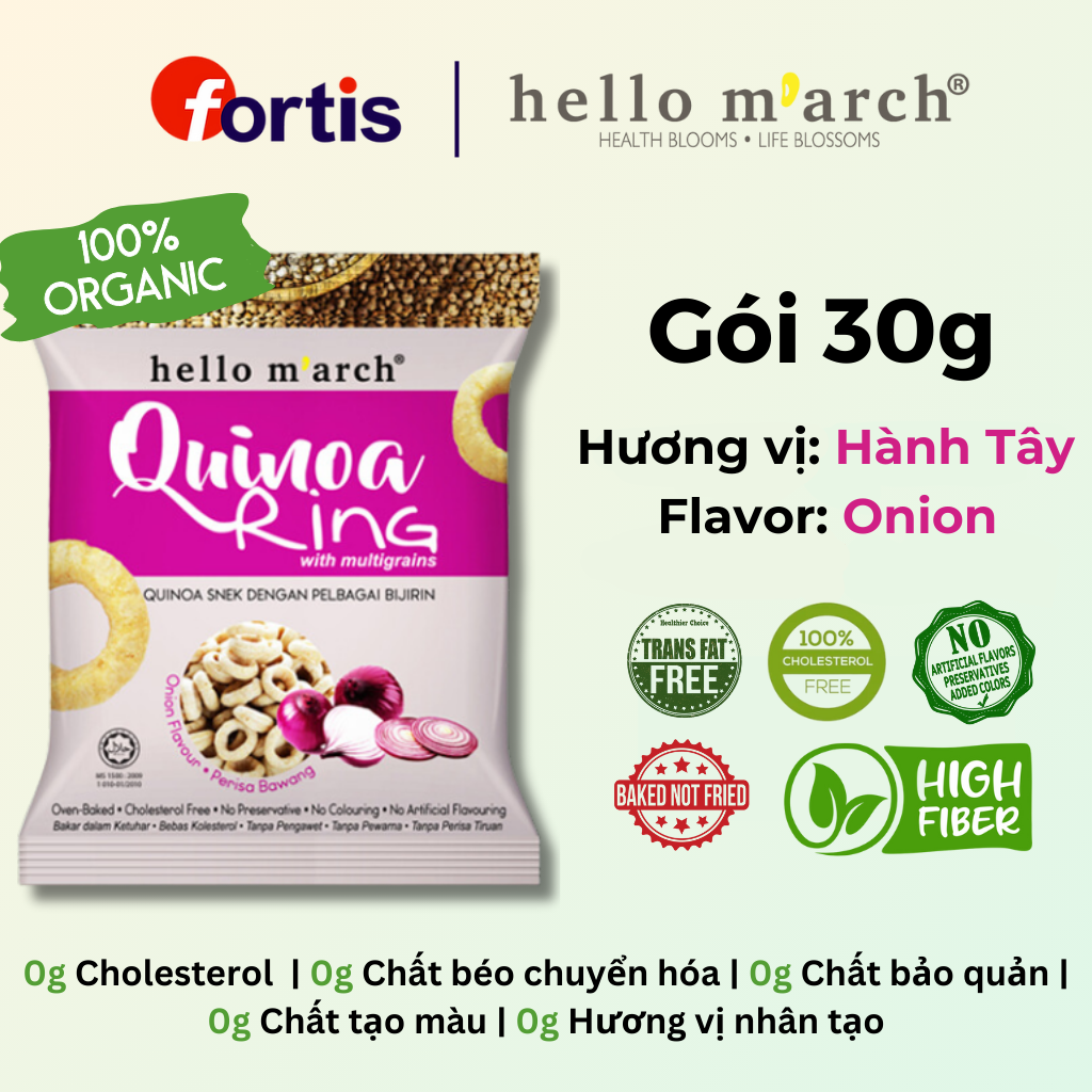 Snack Ngũ Cốc Vị Hành Tây Hạt Quinoa Hello March Gói 30g