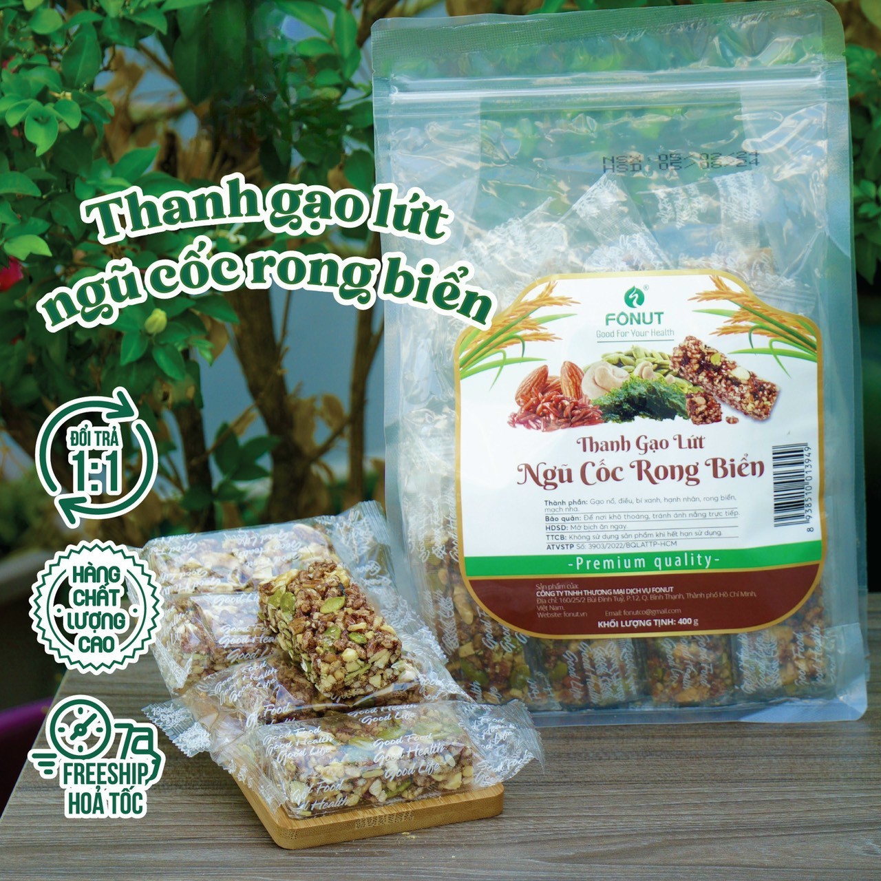 Thanh bánh gạo lứt chà bông, rong biển Fonut ( Gói 400g) - thanh bánh gạo lứt ăn kiêng,  healthy