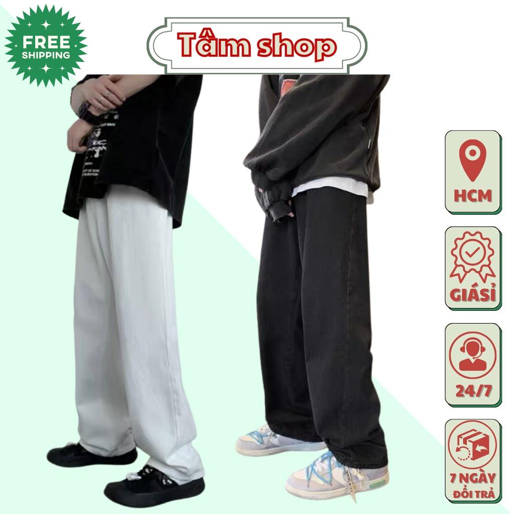 Quần KaKi Nam Nữ Ống Rộng Dáng Công Sở Thiết Kế Lưng Thun Kiểu Baggy 2 Màu Đen Trắng - TÂM SHOP