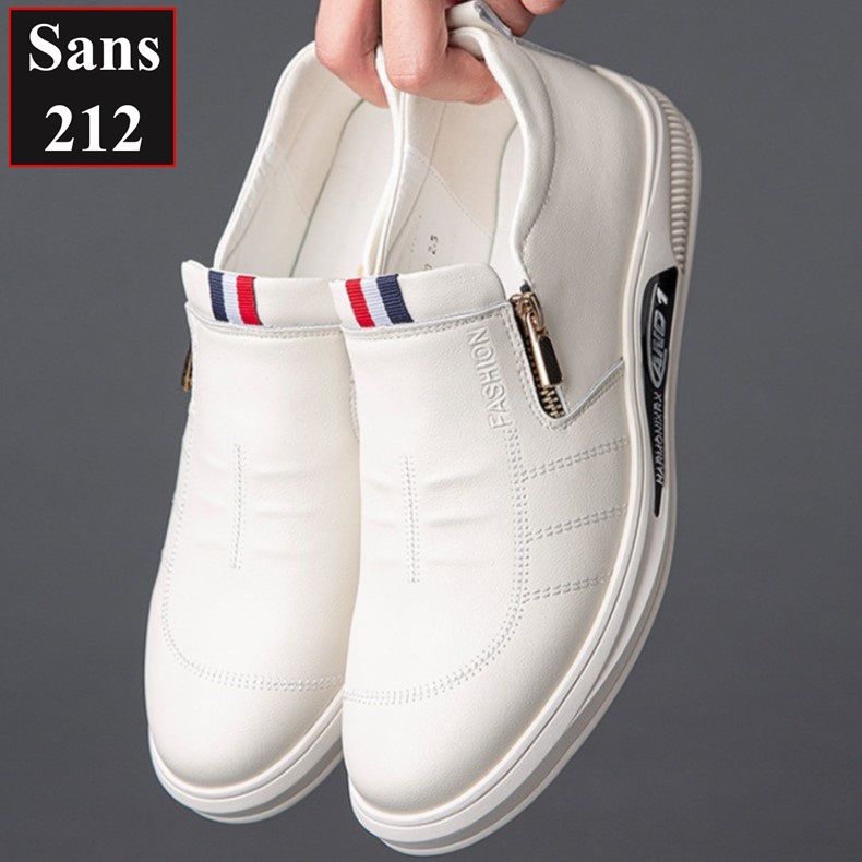 Sneaker nam nữ unisex độn đế 5cm Sans212 giầy thể thao trắng tăng chiều cao lười full white không dây êm chân cao cấp