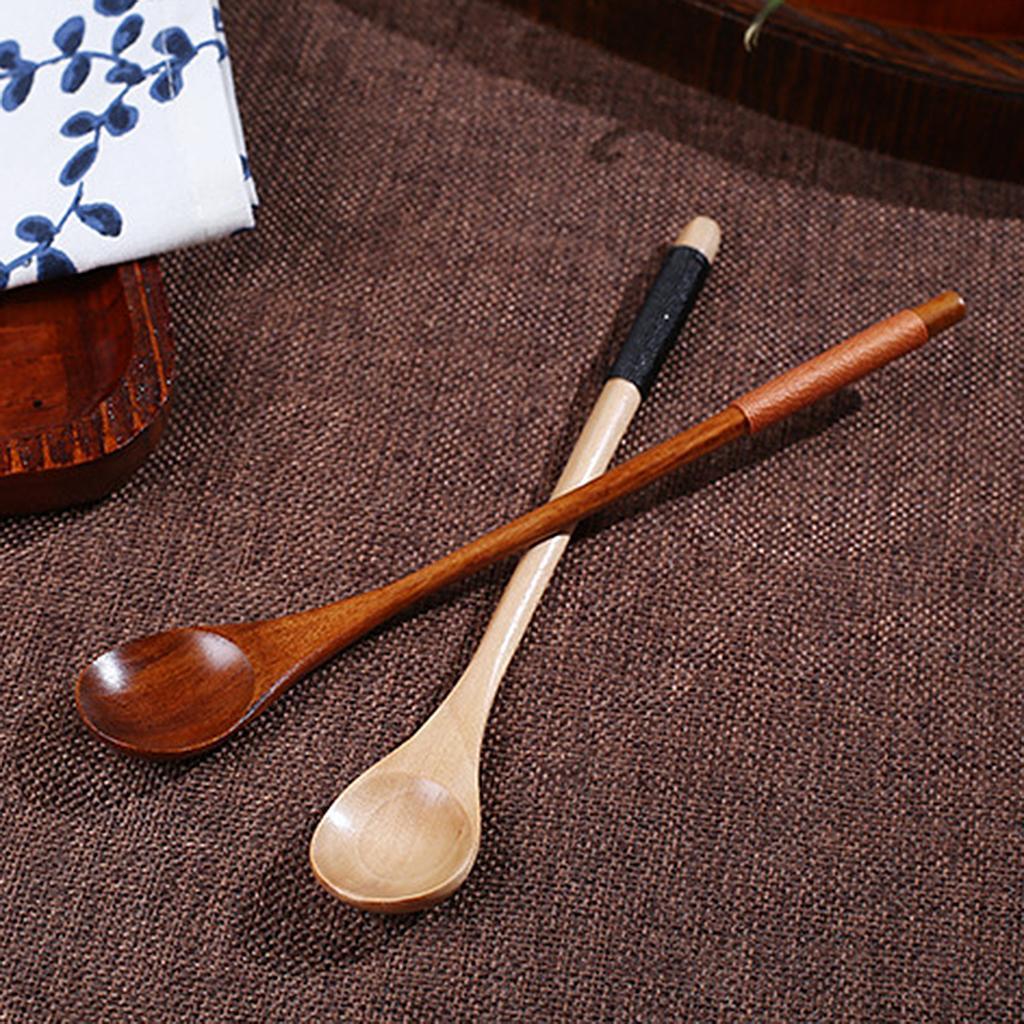 2-5pack Wooden Spoon Soup Ladle Dessert Ice Cream Tea Coffee Spoon F Dark Brown