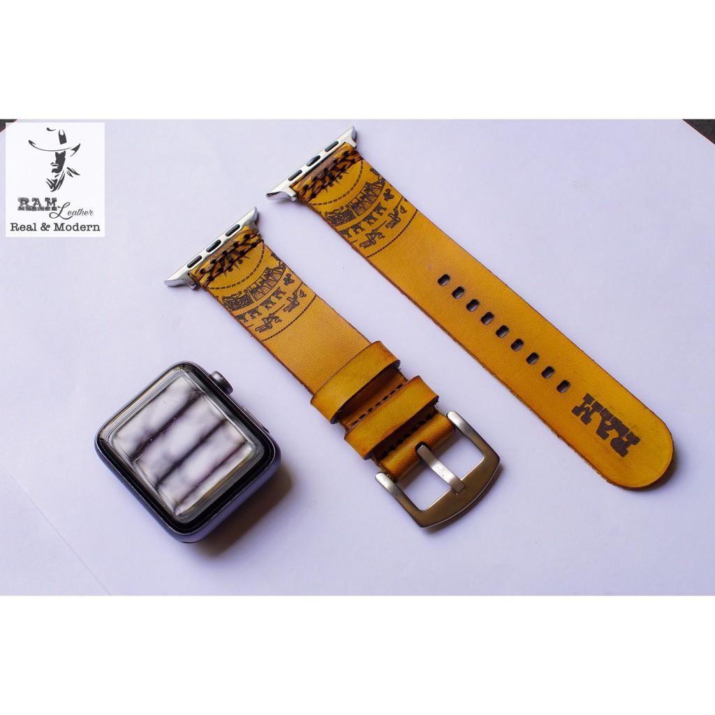 Dây đồng hồ trống đồng simple da bò vegtan thảo mộc Ý bền chắc nhuộm thủ công màu vàng - RAM Leather